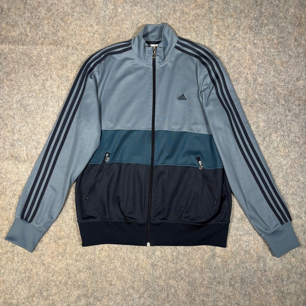 Adidas Track Jacket Mens XL Blue Navy Colorblock Full Zip E16989 Three Stripe